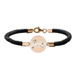 Bratara Premium din piele impletita si banut argint 925 placat cu aur Roz personalizat cu constelatii – Pesti