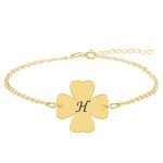 Clover – Bratara din argint 925 placat cu aur galben 24K personalizata intiala – trifoi