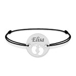 My Kid – Bratara personalizata snur si banut argint 925 cu nume si talpite