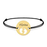 My Kid – Bratara personalizata snur cu talisman din argint 925 placat cu aur galben 24K cu nume si talpite