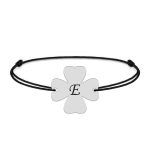 Clover – Bratara personalizata snur initiala – trifoi argint 925