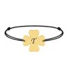 Clover – Bratara personalizata snur initiala – trifoi argint 925 placat cu aur galben 24K