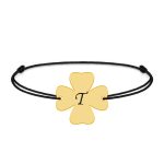 Clover – Bratara personalizata snur initiala – trifoi argint 925 placat cu aur galben 24K