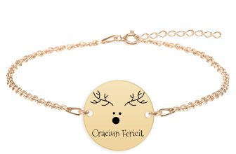 Deer – Bratara personalizata din argint 925 placat cu aur galben 24K- Craciun Fericit