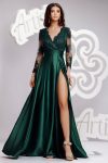 Rochie Artista lunga din tafta verde cu partea superioara din broderie