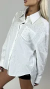 Camasa dama alba asimetrica cu strasuri