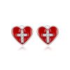 Cercei din argint Cross Red Heart
