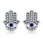 Cercei din argint Hamsa Blue Eye