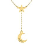 Star- Colier personalizat  din argint placat cu aur galben 24K cu cristal  – Stea si luna