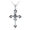 Colier din argint cu Cruce si Cristale Negre
