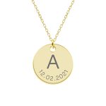 Lia- Colier din argint 925 placat cu aur 24K personalizat cu initiala si data – banut