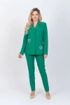 Compleu elegant verde compus din doua piese sacou accesorizat cu detalii pretioase si pantaloni pana