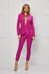 Compleu elegant fucsia format din sacou cambrat si pantaloni conici cu talie inalta