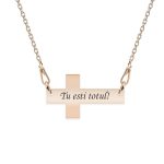 Crux – Colier personalizat argint 925 placat cu aur Roz cruce cu text