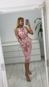 Rochie din tafta conica prevazuta cu basc si broderie flori 3D