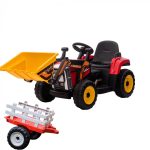 Excavator electric + remorca Kinderauto Farm Traktor 60W 12V RC, Bluetooth  Rosu