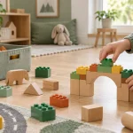 Set de construcție cu piese mari și blocuri din lemn pentru copii
