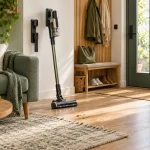Aspirator vertical fără fir într-un hol de apartament