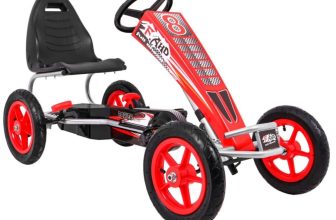 GO Kart cu pedale, 6-15 ani, Kinderauto F8-1, roti Gonflabile 10 inch, culoare rosie