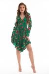 Rochie eleganta asimetrica verde cu imprimeu floral colorat