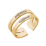 Ivy – Inel pesonalizat cu doua nume reglabil din argint 925 placat cu aur galben 24K