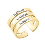Ivy – Inel pesonalizat cu trei nume reglabil din argint 925 placat cu aur galben 24K