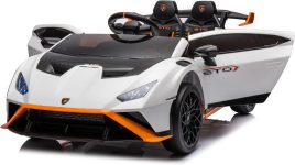Masinuta electrica cu functie drift Lamborghini Huracan STO, putere 500W, 24V, echipare Premium, alb