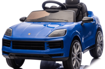 Masinuta electrica pentru copii, Porsche Cayenne, 70W 12V, scaun tapitat, culoare albastra