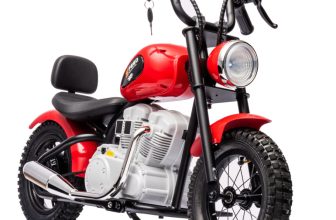 Motocicleta pentru copii, Kinderauto Chopper 350W, 36V, cu roti gonflabile, scaun tapitat,culoare rosie