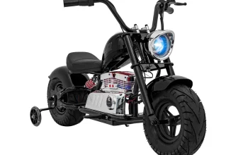 Motocicleta pentru copii intre 5 si 9 ani, Kinderauto Old School, 300W, 24V, cu roti gonflabile, scaun tapitat, premium, negru