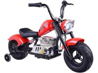 Motocicleta pentru copii intre 5 si 9 ani, Kinderauto Old School, 300W, 24V, cu roti gonflabile, scaun tapitat, premium, rosu