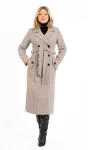 Palton dama bej cu croi cambrat si slit la spate