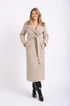 Palton dama bej cu croi cambrat si slit la spate