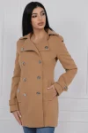 Palton dama bej cu doua randuri de nasturi si buzunare laterale