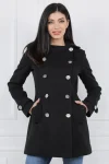 Palton dama negru cambrat prevazut cu doua randuri de nasturi metalici