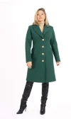 Palton verde cambrat cu nasturi metalici si buzunare laterale