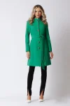 Palton verde cu buzunare laterale si cordon detasabil