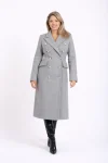 Palton gri cambrat cu slit la spate si doua randuri de nasturi metalici