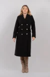 Palton dama negru cu nasturi pretiosi si buzunare laterale cu clapeta
