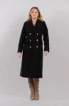 Palton dama negru cu nasturi pretiosi si buzunare laterale cu clapeta