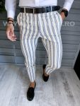 Pantaloni barbati eleganti bej cu dungi B1594 S1 B7-1
