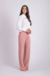 Pataloni evazati cu talie inalta de culoare roz-prafuit