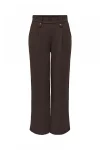 Pantaloni maro cu talie inalta si croiala lejera