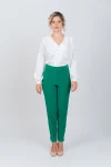 Pantaloni office/eleganti de culoare verde cu croiala conica si inchidere cu nasturi si fermoar