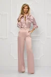 Pantaloni roz din tafta cu talie inalta elastica si centura detasabila