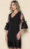 Rochie neagra eleganta cu broderie la baza si maneci clopot