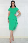 Rochie eleganta verde cu slit pe picior si volan la taie