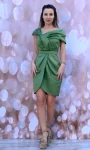 Rochie eleganta din tafta de culoare verde fistic cu fusta tip lalea