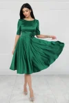 Rochie eleganta verde din tafta cu croiala in clos si buzunare laterale