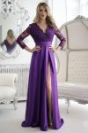 Rochie lunga eleganta din tafta mov cu broderie